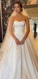 LY-WD0861 cổ điển một dòng váy cưới cho cô dâu thanh lịch cô dâu Satin Váy off-vai không tay màu trắng ngà - Product Image 6