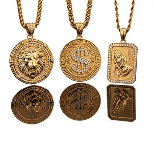Collier Pendentif Médaillon Lion pour Homme, Chaîne en Alliage de Zinc Plaqué Or 14K avec Strass CZ, Bijou Hip Hop Cadeau - Product Image 1