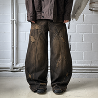 DiZNEW Pantalon en jean délavé pour homme, coupe ample et large, style cargo sculptural, effet vieilli et déchiré, poids lourd