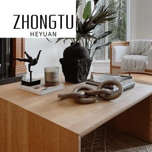 <strong>French</strong> Retro Design Style Living Room Coffee Table Set Modern Nordic Solid Wood <strong>Shelf</strong> Table Natural Oak Wood Square Coffee Table - Product Image 4