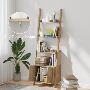 Estantería Moderna Inclinada de <span class=keywords><strong>Madera</strong></span> Maciza, <span class=keywords><strong>Escalera</strong></span> para Libros, Mueble de Almacenamiento Acanalado, Soporte Triangular Estable, Diseño Antideslizante para - Product Image 6