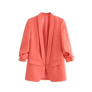 Áo Blazer Nữ Với 3/4 Tay Áo Áo Khoác Cardigan Nữ Công Sở Công Sở Giản Dị Blazer Áo Khoác Nữ