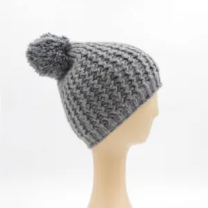 Stylish Gray Purple Two Colors Knit Pom Pom Hair Ball Crochet Winter Warm Hat