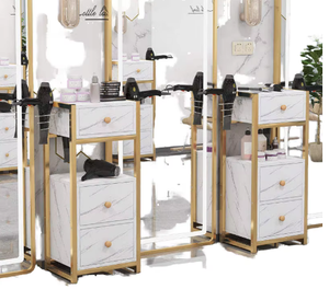 Carrito de Peluquería Moderno de Madera con Acabado en Mármol Blanco, Carrito de Almacenamiento con Ruedas para Salón de Belleza - Product Image 1
