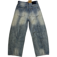 Jean vintage pour homme, délavé, coupe mi-haute, jambe large, avec coutures fendues, style streetwear classique, cinq poches, coupe ample