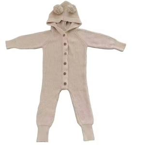 Combinaison pour bébé en coton biologique 100% - Combinaison à capuche tricotée pour nouveau-né - Combinaison ample et douce avec pompon - Pull pour bébé fille - Automne-hiver - Product Image 2
