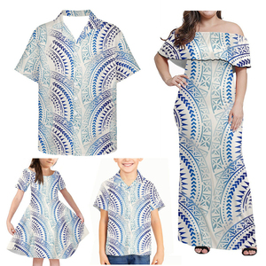 Conjunto Familiar <span class=keywords><strong>de</strong></span> Cuatro Piezas con Estampado <span class=keywords><strong>de</strong></span> Totem Polinesio, Vestido Largo para Mujer, Camisas Casuales para <span class=keywords><strong>Padre</strong></span> e <span class=keywords><strong>Hijo</strong></span>, Vestido para Niña, Tallas Grandes, Personalizado, Venta Caliente - Product Image 4