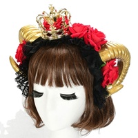 Corona de diablo Ram, demonio, Cabra, dorado, tocado Floral, diadema, Cosplay para Halloween, Hada, boda, oveja, tocado gótico