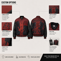 Blouson de baseball imprimé pour homme en mélange de laine avec manches en cuir PU, motif graphique au dos, détails cloutés, logo personnalisé, usine OEM ODM