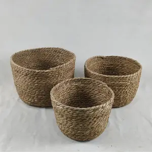 Conjunto de 3 personalizado Seagrass Round Shape Storage Basket para Home Balcony