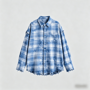 Chemise unisexe vintage grunge à carreaux, coupe ample, bords bruts, en flanelle, boutonnée, style streetwear décontracté - Product Image 1