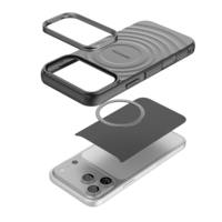Coque Magnétique pour iPhone 17 Pro Max avec Support de Charge Sans Fil, Protection d'Objectif et Bézel, en TPU Ondulé Antichoc Souple