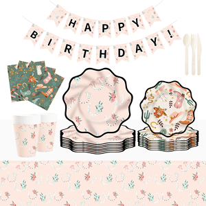 Vaisselle jetable à motif de cowgirl de dessin animé DAMAI, ensemble de vaisselle en papier pour fête, pour 10 invités - Product Image 1