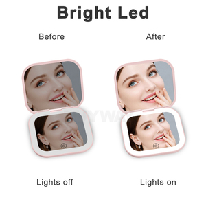 Wholesale Magnification Customized Logo Adjustment Light Illuminated Girl Cute Led Pocket <strong>Mirror</strong> Travel <strong>Hand</strong> <strong>Held</strong> <strong>Mirror</strong> - Product Image 2