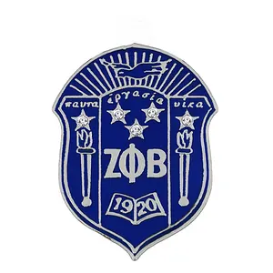 Metalen Legering Verzilverd Shield Broche Pins Blue Enamel Zeta Phi Beta Sorority Society Label Pinnen