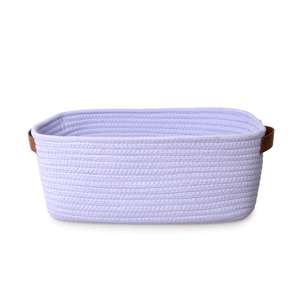 Grand panier de rangement simple en <span class=keywords><strong>corde</strong></span> de coton tressée violet lavande avec poignée en cuir pour la chambre d'enfant, la salle de bain et l'organisation de la maison - Product Image 1