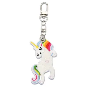 Custom design cartoon unicorn keychain embroidery personalized woven embroidery keychain