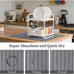 Tapis de bain en pierre pliable gris foncé séchage de la vaisselle en forme de diatomite tapis de séchage de la vaisselle pliable pour la maison - Product Image 3