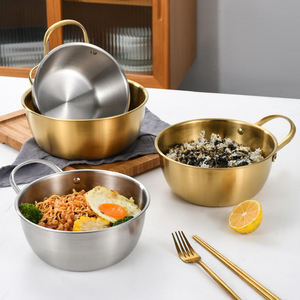 Stainless Steel Noodle Cooker 1.1L-2L Double Handle Induction Compatible Soup Pot Mini Hot Pot Silver Gold Color - Product Image 3
