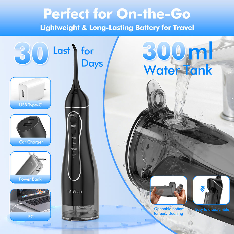 Floss Device H2ofloss Rechargeable Portable Water Jet Flosser 300ml Cordless Water ...
