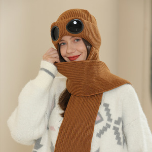 Dài Mỏng Mềm Đan Sọc Skinny Acrylic Cổ Bảo Vệ Khăn Quàng Cổ Fluffy Beanie Hat Với Chiếc Khăn Cho Mùa Đông <span class=keywords><strong>emo</strong></span> Cảnh - Product Image 3