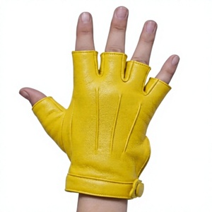 Gants de conduite unisexes en cuir de mouton jaune à demi-doigts avec sangle de poignet réglable, pour toutes les saisons et confortables - Product Image 2