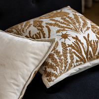 Housse de coussin jacquard motif feuille de palmier tropical - Taie d'oreiller en tissu chenille avec passepoil - Housse décorative moderne pour canapé et hôtel