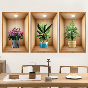 Soggiorno autoadesivo tv sfondo vaso 3d stampa adesivi da parete pianta - Product Image 5