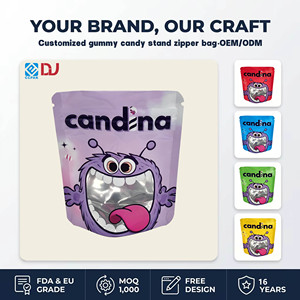 Sachet Doypack Personnalisé Transparent avec Fermeture Zip, Qualité Alimentaire, Imprimé sur Mesure, Motif Monstre Mignon Violet, pour Bonbons Gommeux, Snacks et Aliments pour Animaux - Product Image 4