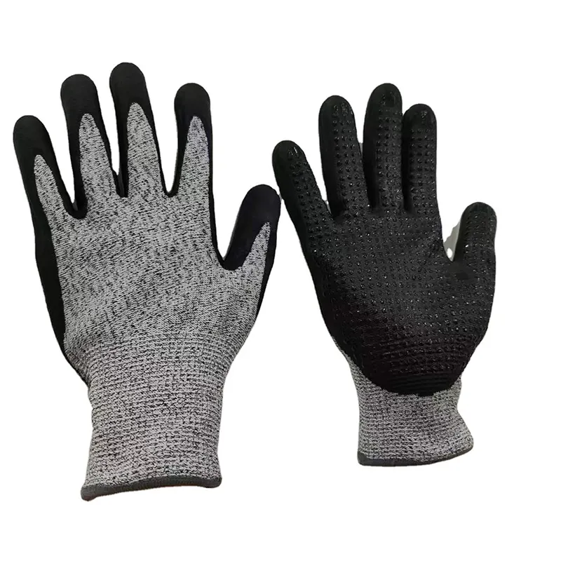 13 Gauge Melange sarung tangan tenun tahan potong abu-abu nitril hitam lateks Sandy Palm sarung tangan berlapis