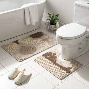 Tapis de salle de bain moderne en microfibre de qualité supérieure, ensemble de 2 pièces – Housse de siège de toilette <span class=keywords><strong>super</strong></span> douce, tapis en <span class=keywords><strong>U</strong></span>, base antidérapante, pour la maison et l'hôtel - Product Image 1