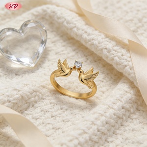 เครื่องประดับเฮงเตี้ยน แหวนโรแมนติกชุบทองคำ 18k ประดับเพชรซิคอนเกรด AAA รูปนกพิราบ ชุบทอง 18K สำหรับผู้หญิง ของขวัญสำหรับงานแต่งงานและงานปาร์ตี้ - Product Image 4