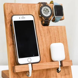 JUNJI, estación de acoplamiento para teléfono de <span class=keywords><strong>madera</strong></span>, organizador de mesita de noche, accesorios de escritorio, llavero, organizador de reloj - Product Image 4