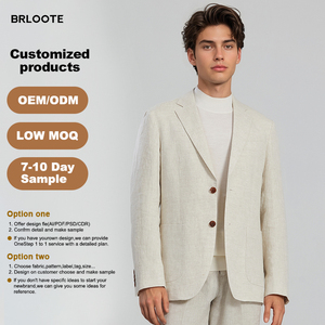 Brloote automne hommes 100% <span class=keywords><strong>lin</strong></span> <span class=keywords><strong>costume</strong></span> décontracté <span class=keywords><strong>veste</strong></span> Simple ample 'paresseux' ajustement simple boutonnage Style d'affaires plat avant fermeture éclair mouche - Product Image 1
