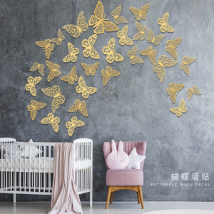Decoración de pared mariposas pegatinas 3D lujo oro Hada pared acentos calcomanías tema Fiesta decoración del hogar - Product Image 2