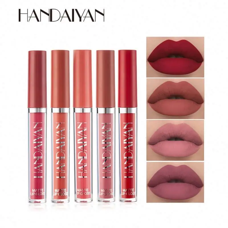 펜티 뷰티 립 글로스 비닐 라벨 립글로스 맞춤형 로고 Handaiyan 12 색 반짝이는 용기 파우더