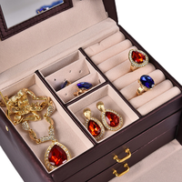 Vente en gros de luxe Grande mallette de rangement pour bijoux Grand tiroir à 3 niveaux Miroir en cuir PU Organisateur Valise Boîte à bijoux avec poignée