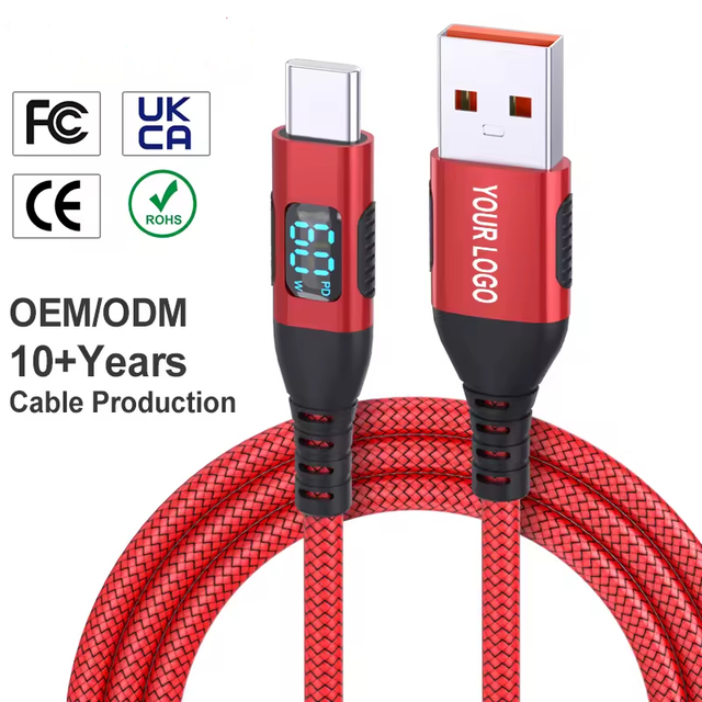 JILIAN 60W Nylon Braided Type-C Fast Charging LED Digital Display Cable for Mobile Phones (iPhone 15/16)