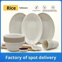 Bol, assiette, cuillère, tasse en écorce de riz jetable, épais, résistant aux hautes températures, écologique, vaisselle de table pour les fêtes
