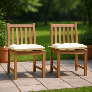 Set di 2 sedie da giardino in teak con cuscini color crema, mobili da esterno per patio, design rustico, struttura in legno resistente - Product Image 2
