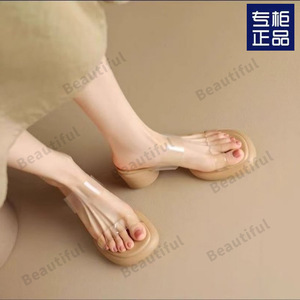 Women's Fashionable Summer Heeled Sandals with Thick-<b>Soled</b> Transparent Design for Wearing with Skirts or Slippers - Product Image 5