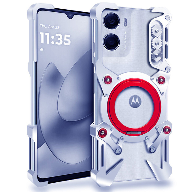 New Fashionable Hollow Metal Mobile Cell Phone Case Cover with Stand Protective Back Cover Case for Motorola Moto G06/G06 Power
