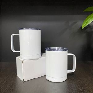 Tasses de voyage blanches vierges pour sublimation, 10oz 12oz, avec couvercle anti-éclaboussures, pour sublimation par transfert thermique, pour bière, café, eau - Product Image 3