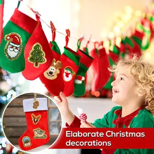 Di alta qualità con ricamo autoadesivo alla moda Santa Stick-On Glitter decorazione ricamata toppa natalizia