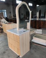 Station de coiffure avec miroir design moderne, éclairage LED, double face, en bois, avec tiroir