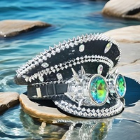 Chapeau de fête steampunk noir à sequins, avec lunettes à strass et pointes, idéal pour les festivals de luxe, Burning Man, les raves, la plage et les activités de plein air - Vente en gros, 3 MOQ