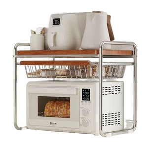 Kitchen Storage Rack With Pull Out Basket Metal Multi Function Vintage Style Countertop Organizer For Microwave Rice Cooker - Product Image 3