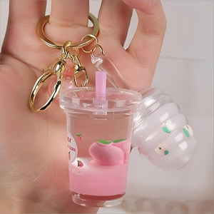 Acide hyloronique vegan personnalisé parfumé mini brillant à lèvres mignon avec porte-clés Peach Beverag Milk tea cup lip glow oil - Product Image 1