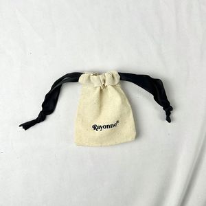 Custom Reusable Organic Cotton Biodegradable Screen Printed <b>Drawstring</b> <b>Pouch</b> Gift Bag with Logo Accept Custom Brand for Watch - Product Image 5