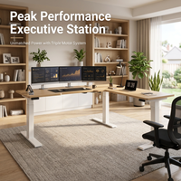 Bureau debout électrique en L à triple moteur, 2 niveaux, avec moteur dissimulé, réglable en hauteur, durable, ergonomique et professionnel